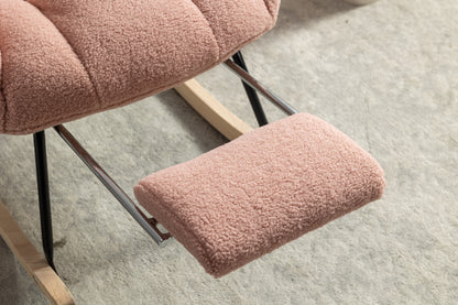053-Teddy Fabric Rocking Chair With Adjustable Footrest,Pink