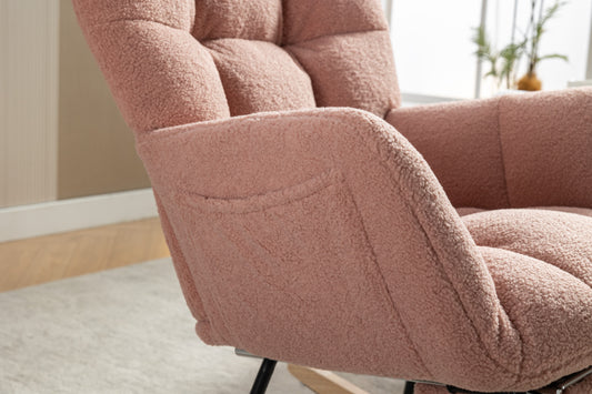 053-Teddy Fabric Rocking Chair With Adjustable Footrest,Pink