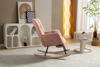 053-Teddy Fabric Rocking Chair With Adjustable Footrest,Pink