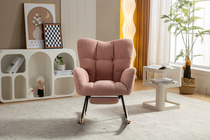 053-Teddy Fabric Rocking Chair With Adjustable Footrest,Pink