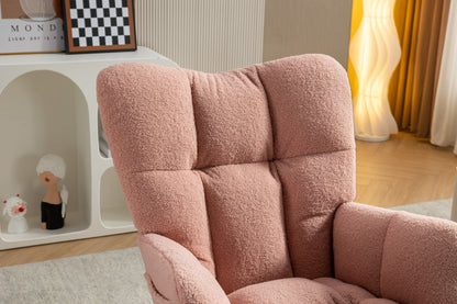 053-Teddy Fabric Rocking Chair With Adjustable Footrest,Pink