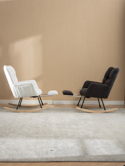 053-Teddy Fabric Rocking Chair With Adjustable Footrest,Caramel