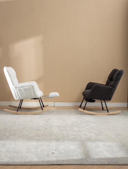 053-Teddy Fabric Rocking Chair With Adjustable Footrest,Caramel