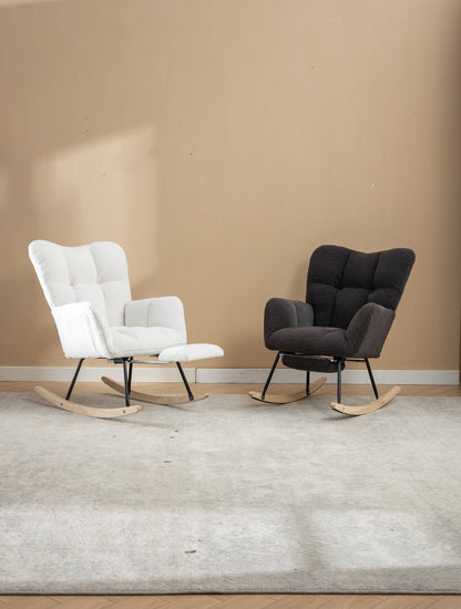 053-Teddy Fabric Rocking Chair With Adjustable Footrest,Caramel