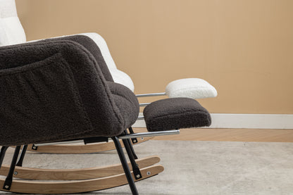 053-Teddy Fabric Rocking Chair With Adjustable Footrest,Caramel