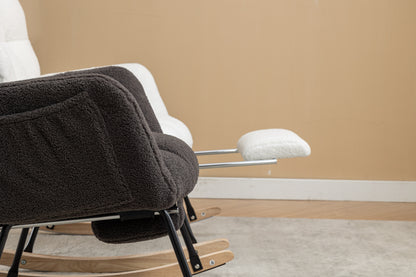 053-Teddy Fabric Rocking Chair With Adjustable Footrest,Caramel