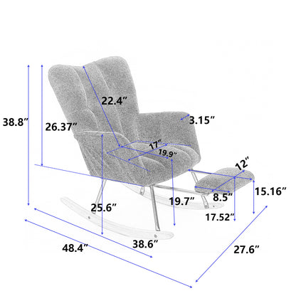 053-Teddy Fabric Rocking Chair With Adjustable Footrest,Caramel