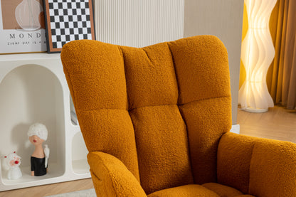 053-Teddy Fabric Rocking Chair With Adjustable Footrest,Caramel