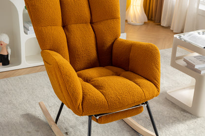 053-Teddy Fabric Rocking Chair With Adjustable Footrest,Caramel