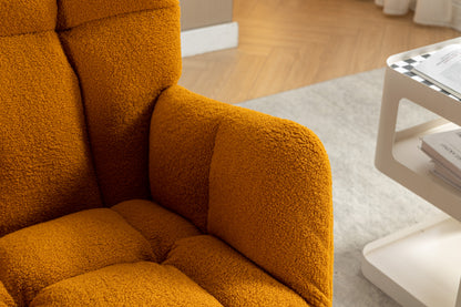 053-Teddy Fabric Rocking Chair With Adjustable Footrest,Caramel