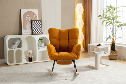 053-Teddy Fabric Rocking Chair With Adjustable Footrest,Caramel