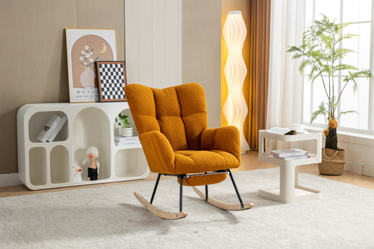 053-Teddy Fabric Rocking Chair With Adjustable Footrest,Caramel