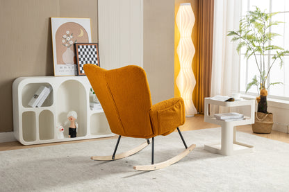 053-Teddy Fabric Rocking Chair With Adjustable Footrest,Caramel