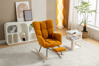 053-Teddy Fabric Rocking Chair With Adjustable Footrest,Caramel
