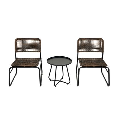 Patio Furniture Set 3 Piece Mixture Pattern PE Rattan Steel Frame And Modern Round Table, Brown and Black