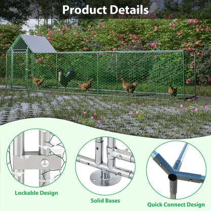 16x3FT Metal Chicken Coop Run Backyard Hen House Poultry Habitat Cage w/Cover