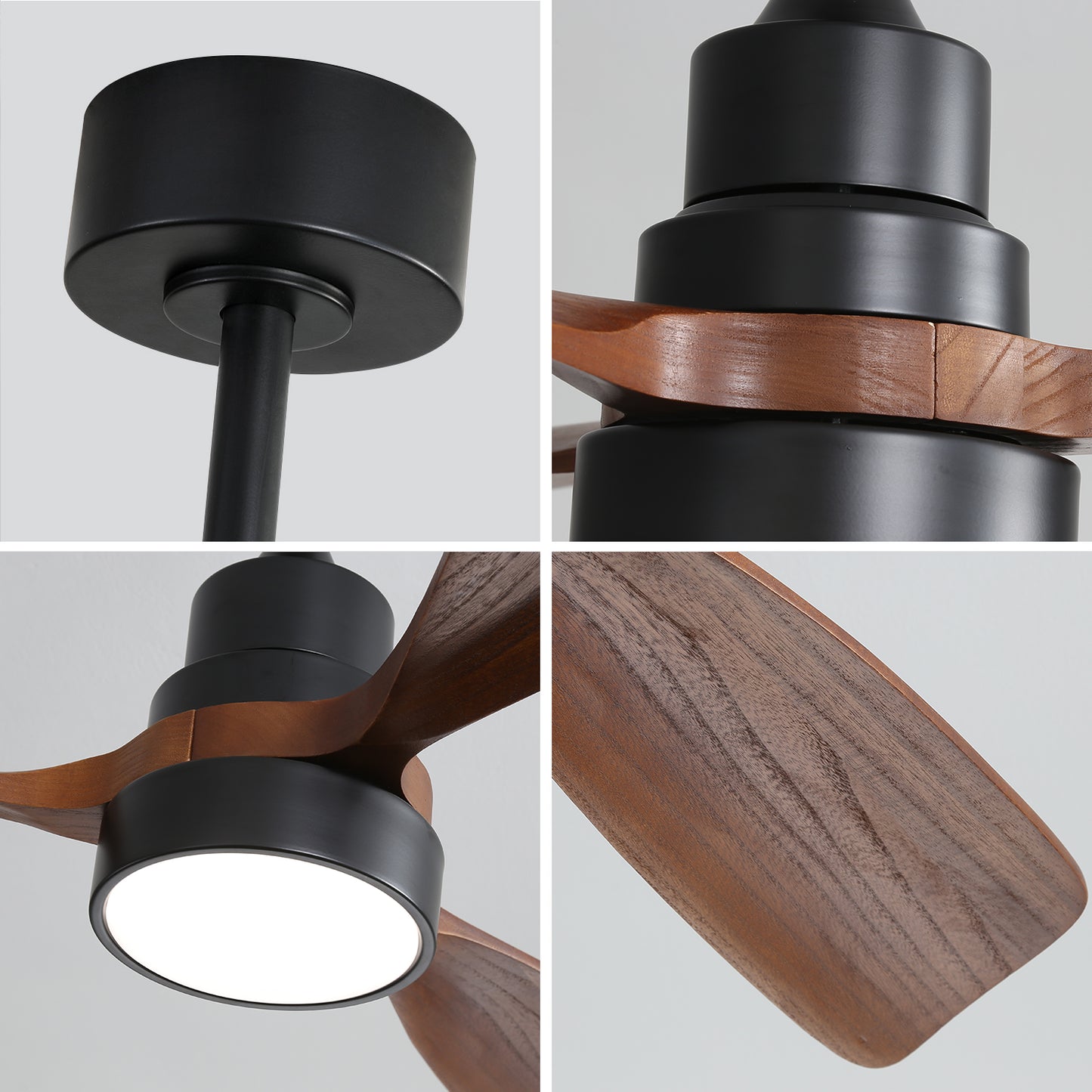 48 Inch Modern Ceiling Fan With Lights 3 Wood Fan Blade Noiseless Reversible Motor Smart Remote Control