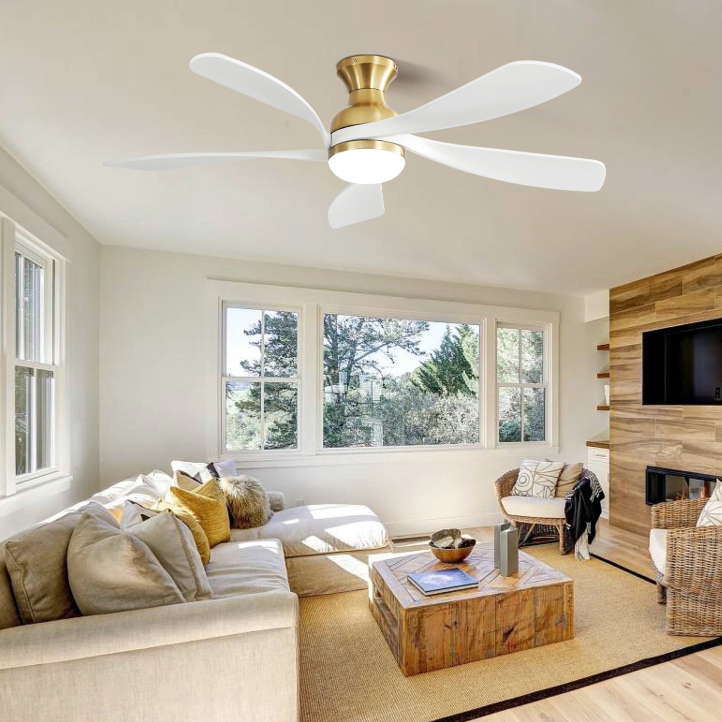 52 Inch Ceiling Fan with Dimmable 3 Colors LED Light Reversible Noiseless DC Motor Smart APP Remote Control