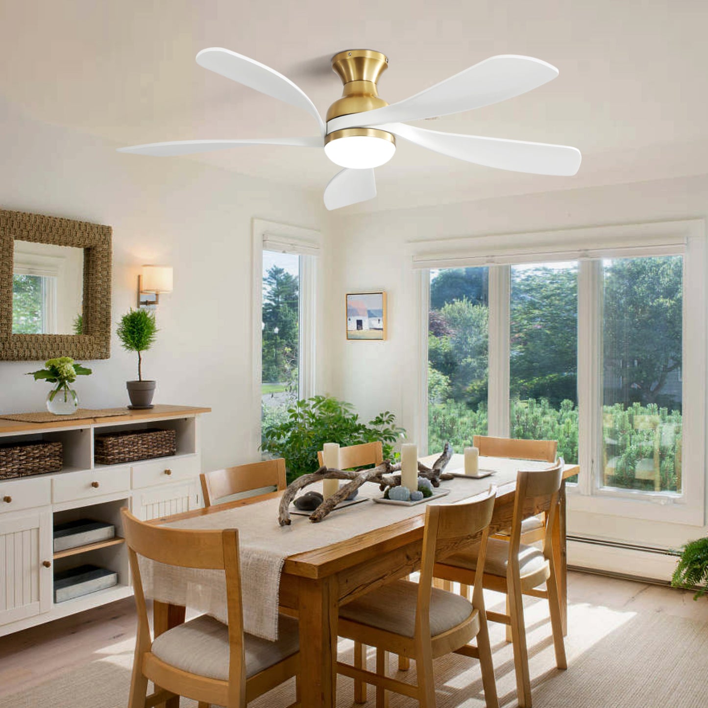 52 Inch Ceiling Fan with Dimmable 3 Colors LED Light Reversible Noiseless DC Motor Smart APP Remote Control