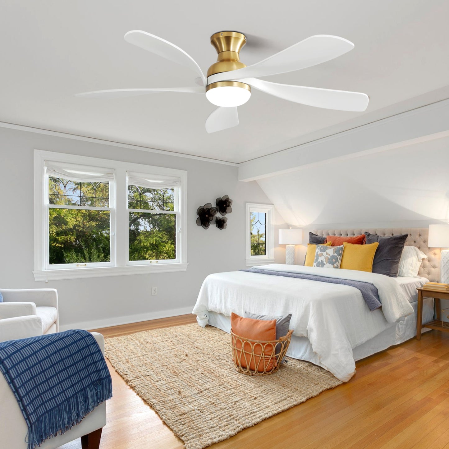 52 Inch Ceiling Fan with Dimmable 3 Colors LED Light Reversible Noiseless DC Motor Smart APP Remote Control