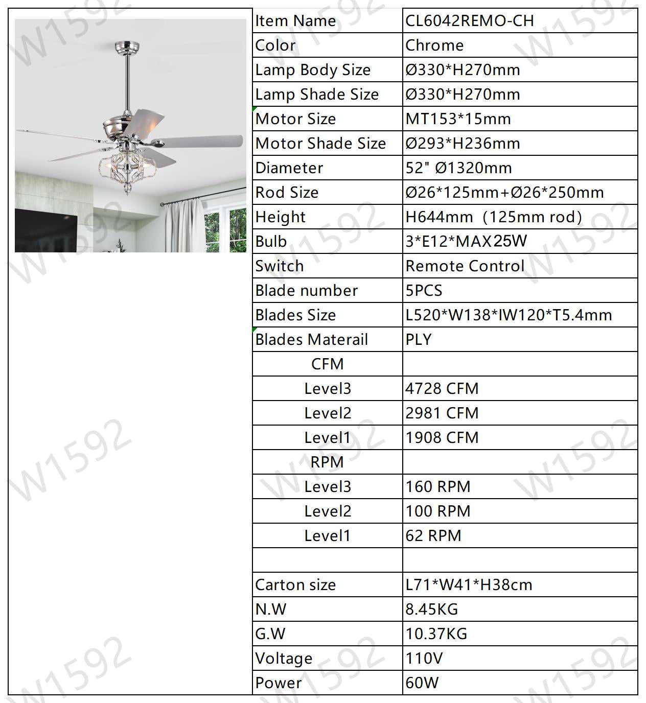 Crystal Ceiling Fan with Lights Fandelier Chandelier Reversible Blades 3 Wind Speeds Remote Control for Bedroom Living Dining Room Chrome 52 Inch