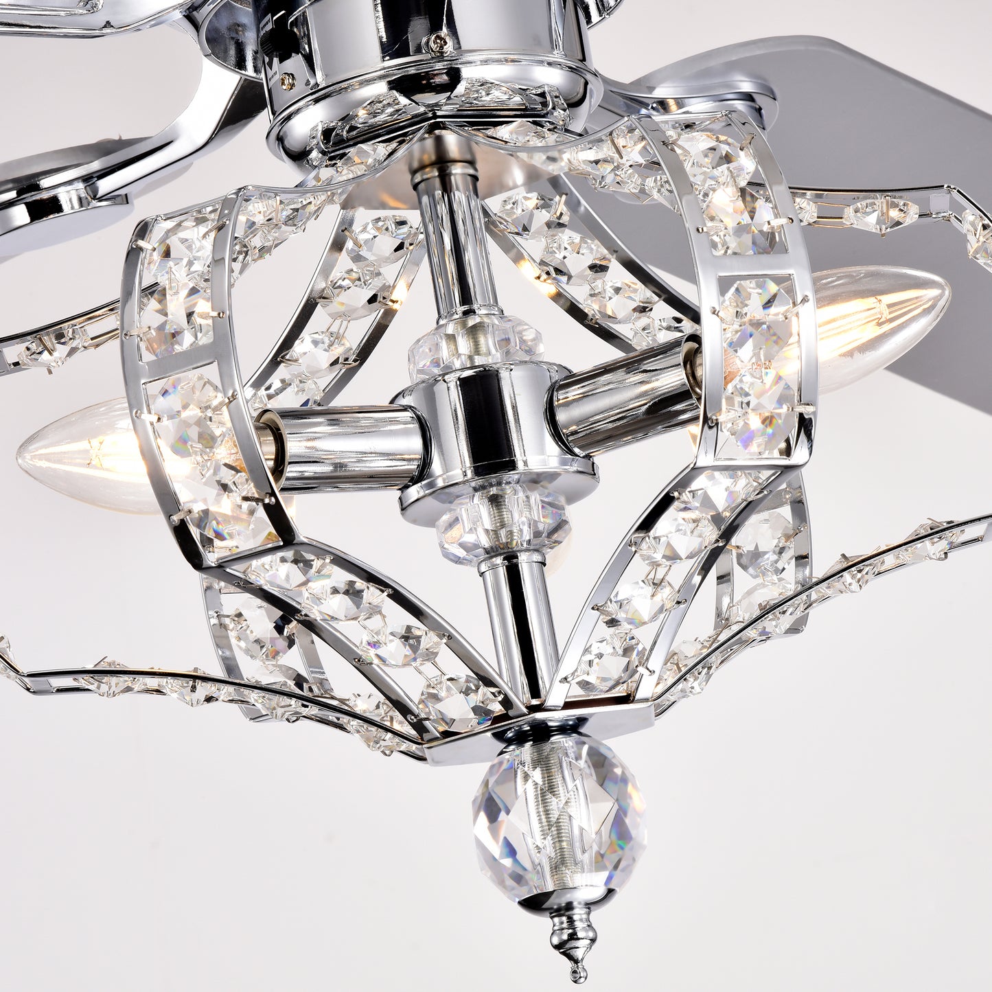 Crystal Ceiling Fan with Lights Fandelier Chandelier Reversible Blades 3 Wind Speeds Remote Control for Bedroom Living Dining Room Chrome 52 Inch