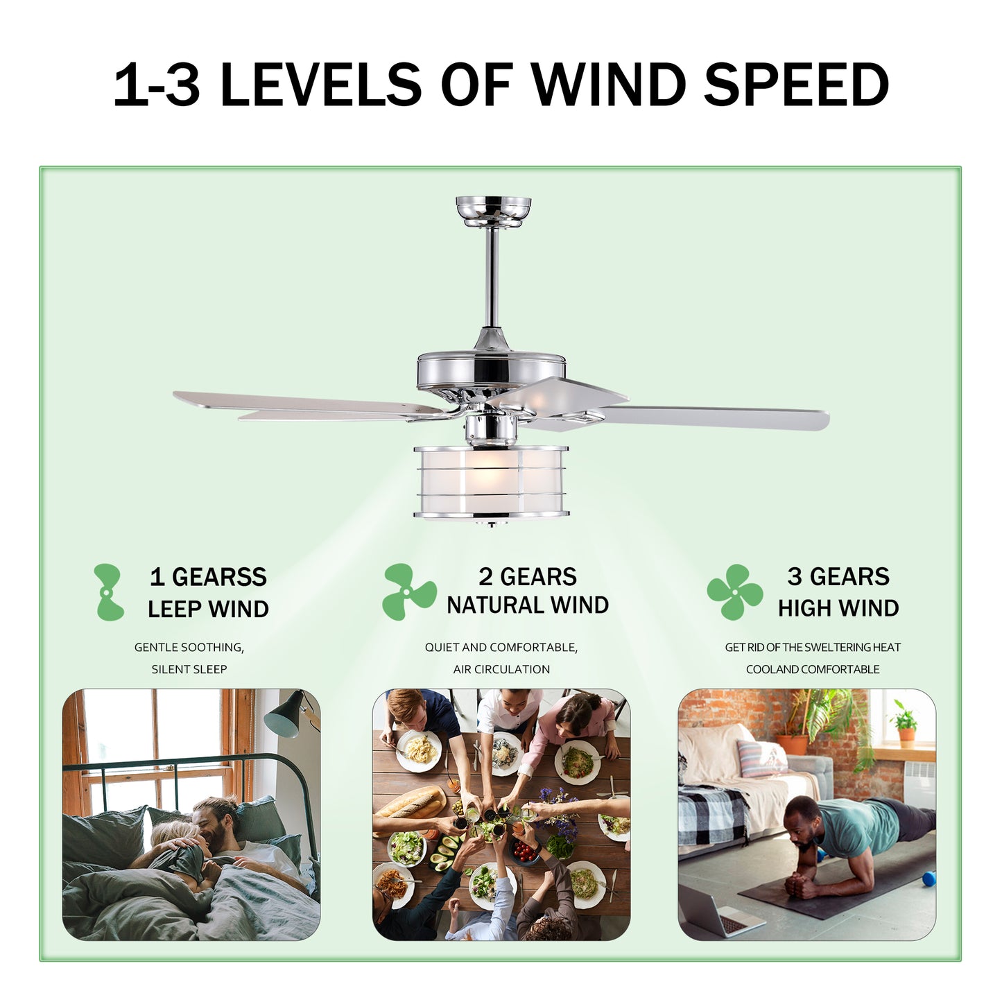 52" 3-Light Chrome Drum Shade LED Ceiling Fan + Remote, Traditional Farmhouse Rustic Industrial Bohemian Country Cottage Transitional Glam for Home, Kitchen, Living Room