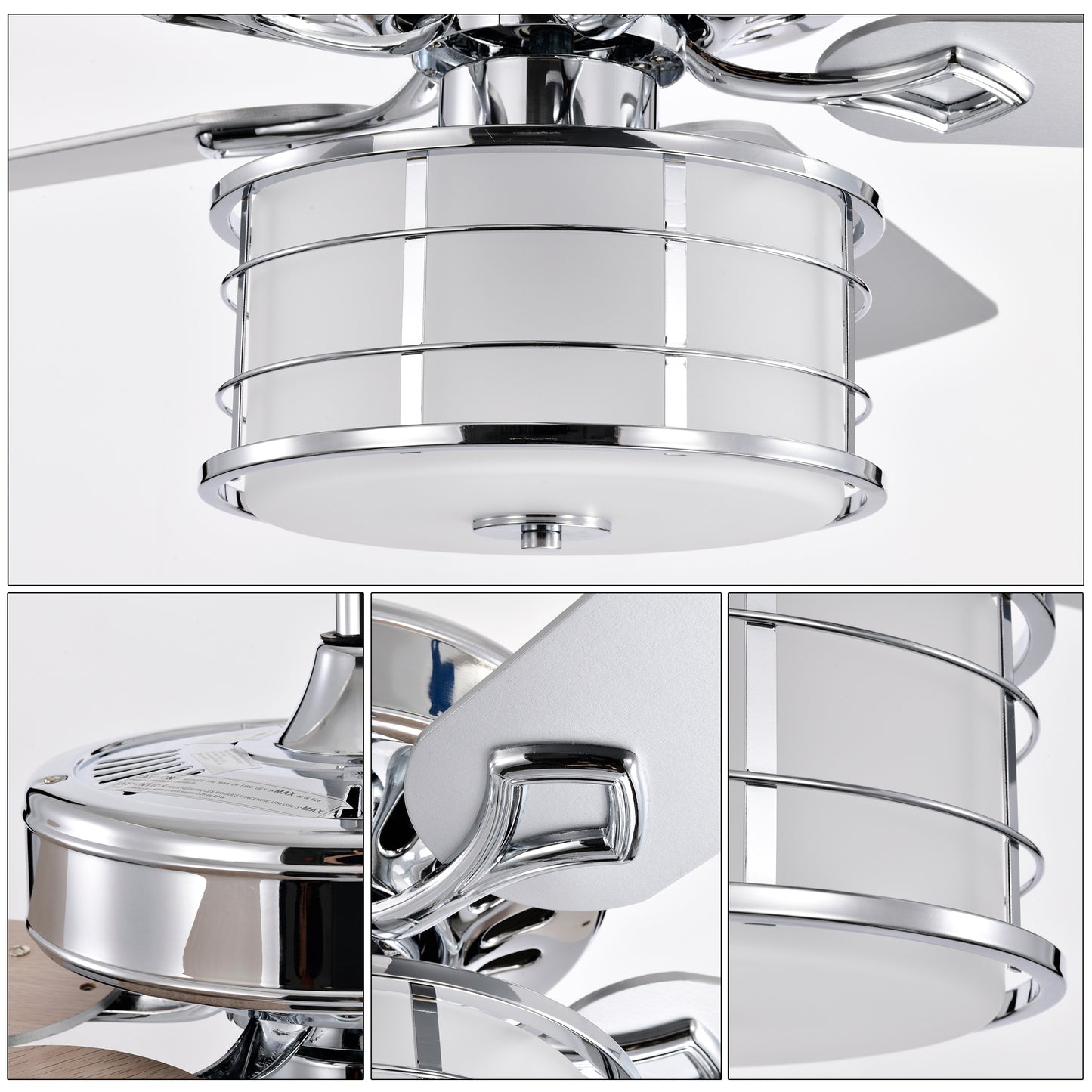 52" 3-Light Chrome Drum Shade LED Ceiling Fan + Remote, Traditional Farmhouse Rustic Industrial Bohemian Country Cottage Transitional Glam for Home, Kitchen, Living Room