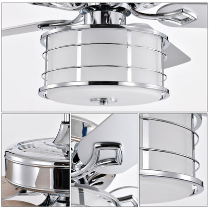 52" 3-Light Chrome Drum Shade LED Ceiling Fan + Remote, Traditional Farmhouse Rustic Industrial Bohemian Country Cottage Transitional Glam for Home, Kitchen, Living Room