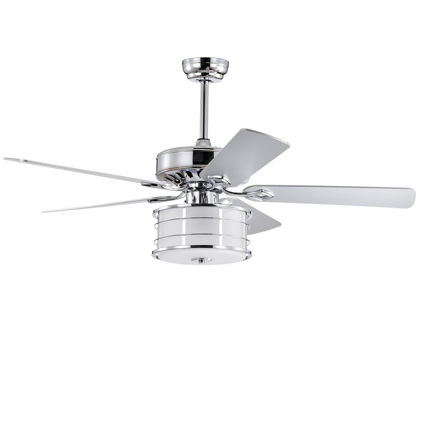 52" 3-Light Chrome Drum Shade LED Ceiling Fan + Remote, Traditional Farmhouse Rustic Industrial Bohemian Country Cottage Transitional Glam for Home, Kitchen, Living Room