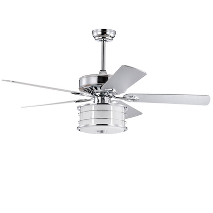 52" 3-Light Chrome Drum Shade LED Ceiling Fan + Remote, Traditional Farmhouse Rustic Industrial Bohemian Country Cottage Transitional Glam for Home, Kitchen, Living Room