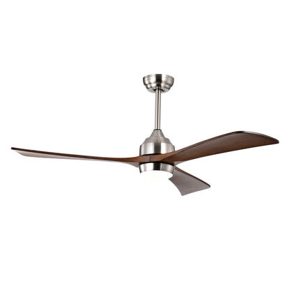 52" Ceiling Fan with Lights Remote Control,Quiet DC Motor 3 Wood Blade Ceiling Fans 6 Speed Levels,Reversible Ceiling Fan, for Patio Living Room, Bedroom, Office,Indoor.(Stain nickel + Walnut )