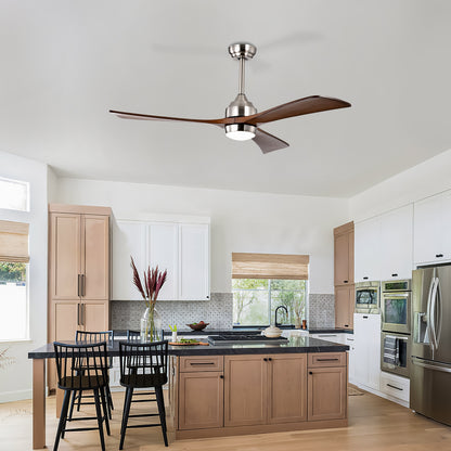 52" Ceiling Fan with Lights Remote Control,Quiet DC Motor 3 Wood Blade Ceiling Fans 6 Speed Levels,Reversible Ceiling Fan, for Patio Living Room, Bedroom, Office,Indoor.(Stain nickel + Walnut )