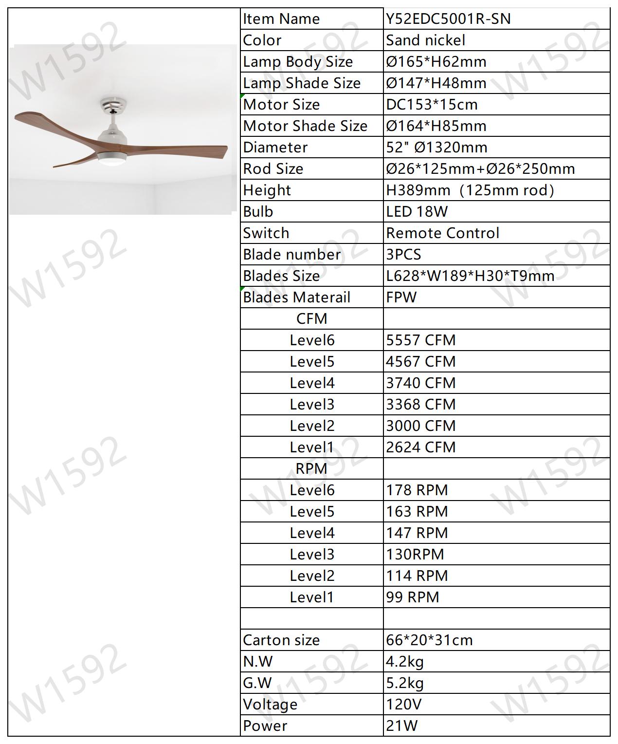 52" Ceiling Fan with Lights Remote Control,Quiet DC Motor 3 Wood Blade Ceiling Fans 6 Speed Levels,Reversible Ceiling Fan, for Patio Living Room, Bedroom, Office,Indoor.(Stain nickel + Walnut )