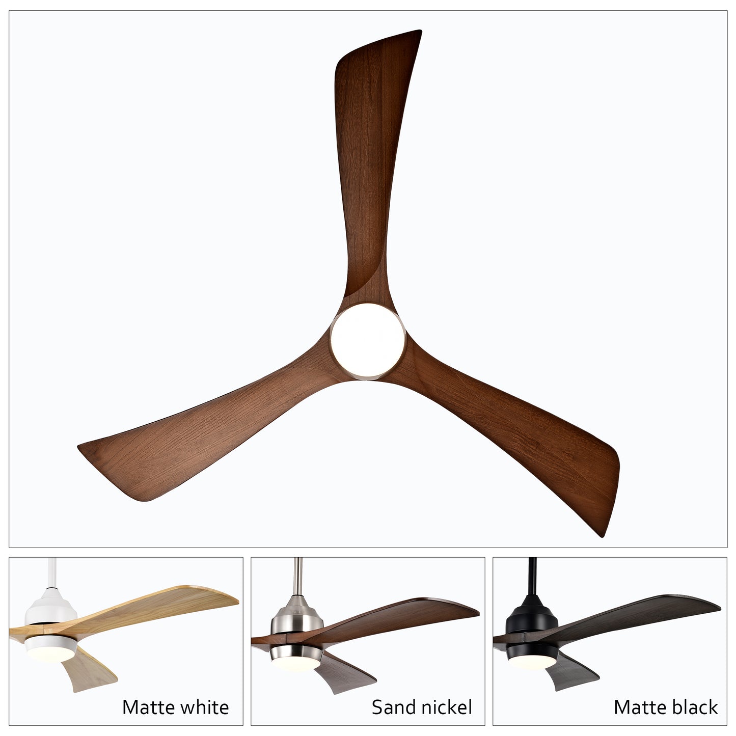 52" Ceiling Fan with Lights Remote Control,Quiet DC Motor 3 Wood Blade Ceiling Fans 6 Speed Levels,Reversible Ceiling Fan, for Patio Living Room, Bedroom, Office,Indoor.(Stain nickel + Walnut )