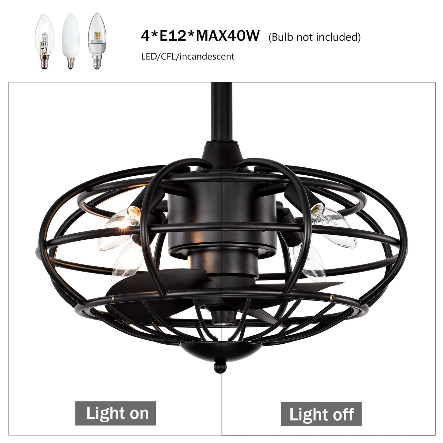 18.1" Caged Ceiling Fan with Remote Control,Timer, 3 Speeds Indoor Ceiling Fan for Farmhouse, Bedroom Living Room(No include Bulbs)