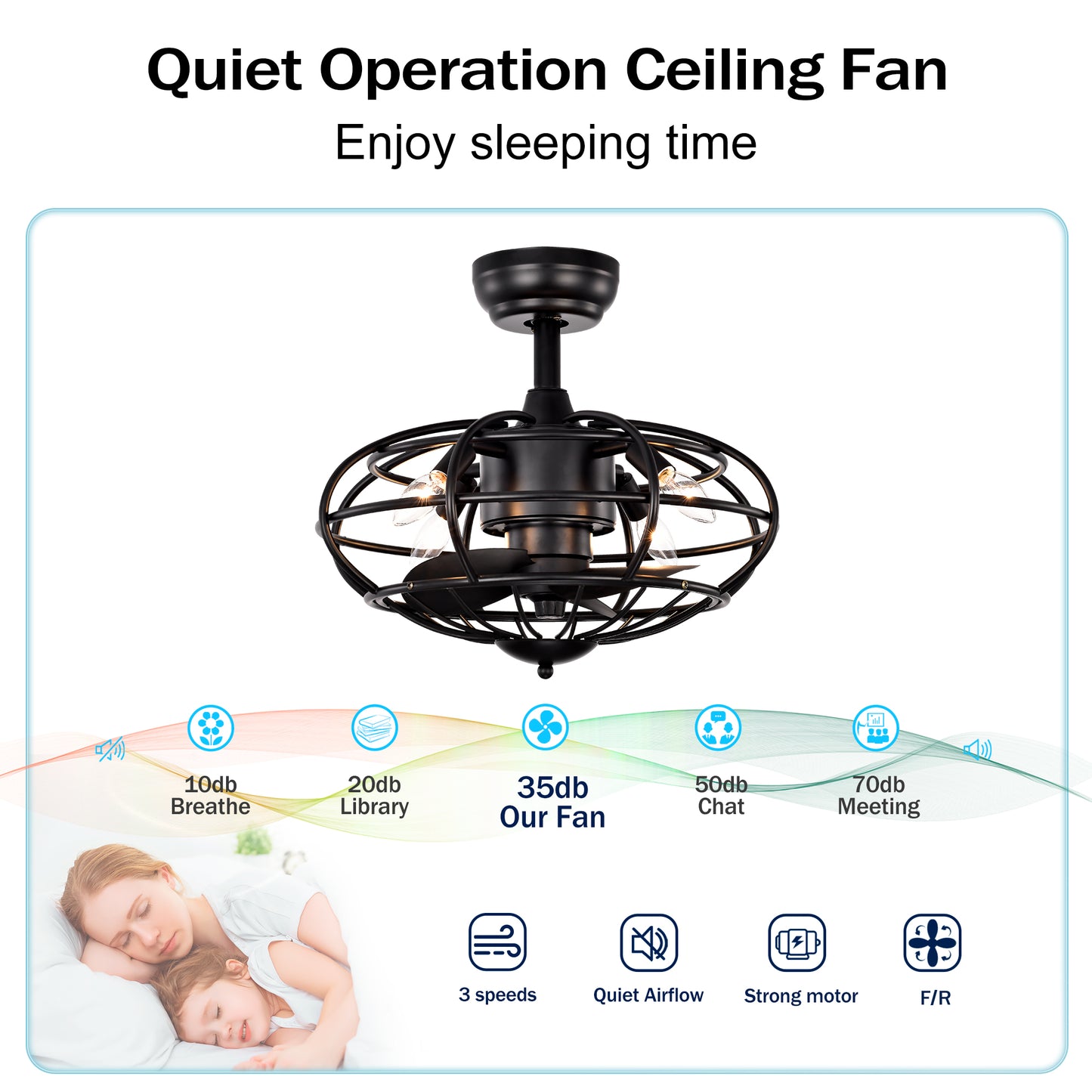 18.1" Caged Ceiling Fan with Remote Control,Timer, 3 Speeds Indoor Ceiling Fan for Farmhouse, Bedroom Living Room(No include Bulbs)