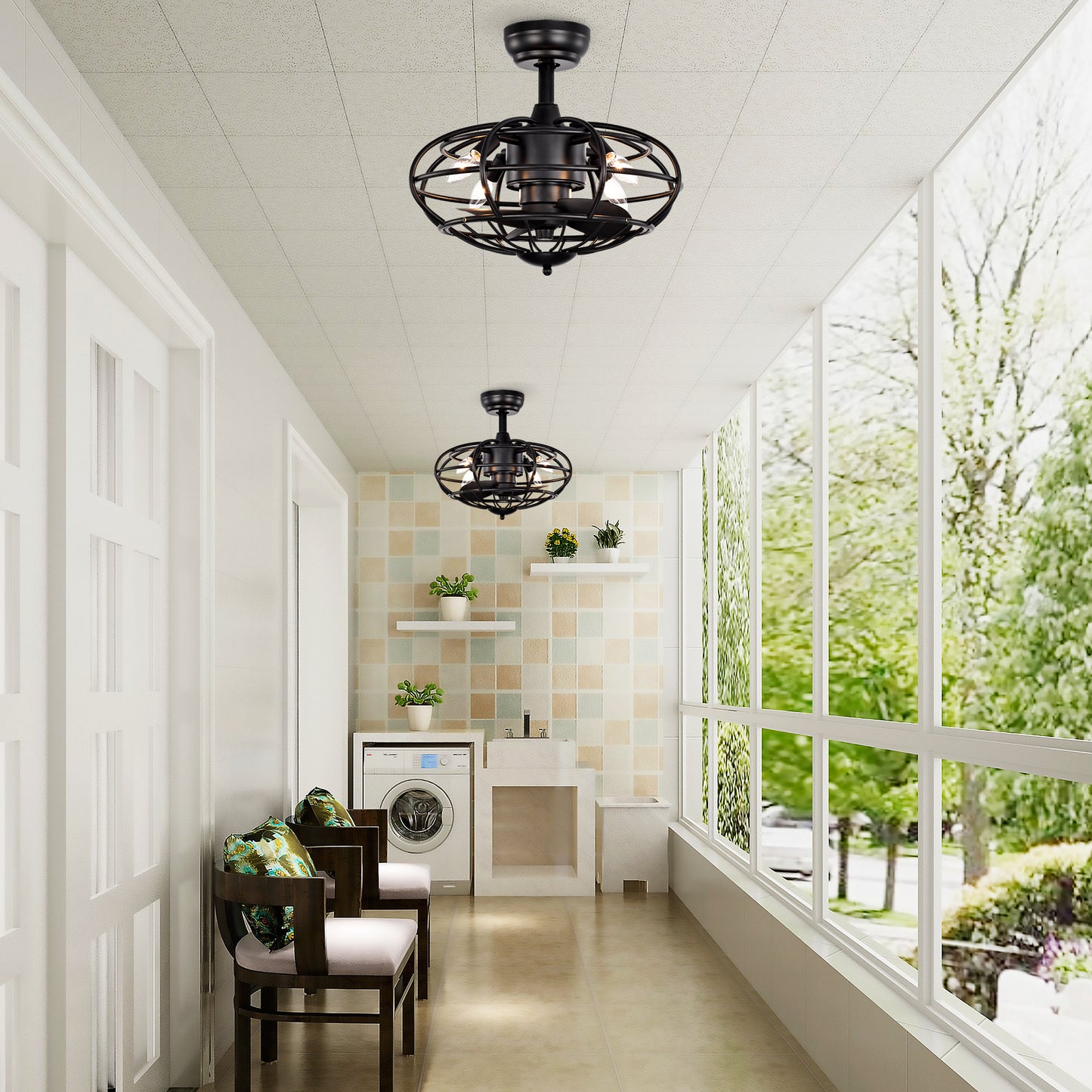 18.1" Caged Ceiling Fan with Remote Control,Timer, 3 Speeds Indoor Ceiling Fan for Farmhouse, Bedroom Living Room(No include Bulbs)