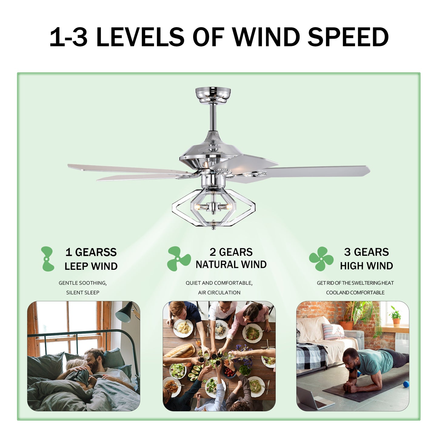 52" Dual Wood 5-Blade Crystal Ceiling Fan with Remote