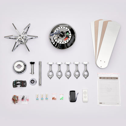 52" Dual Wood 5-Blade Crystal Ceiling Fan with Remote