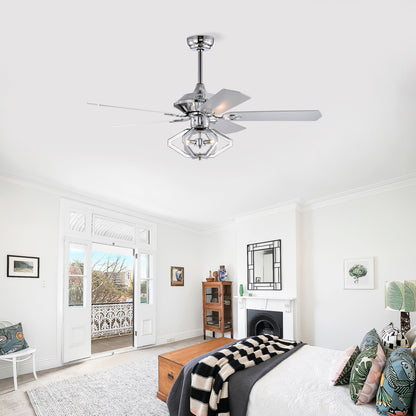 52" Dual Wood 5-Blade Crystal Ceiling Fan with Remote