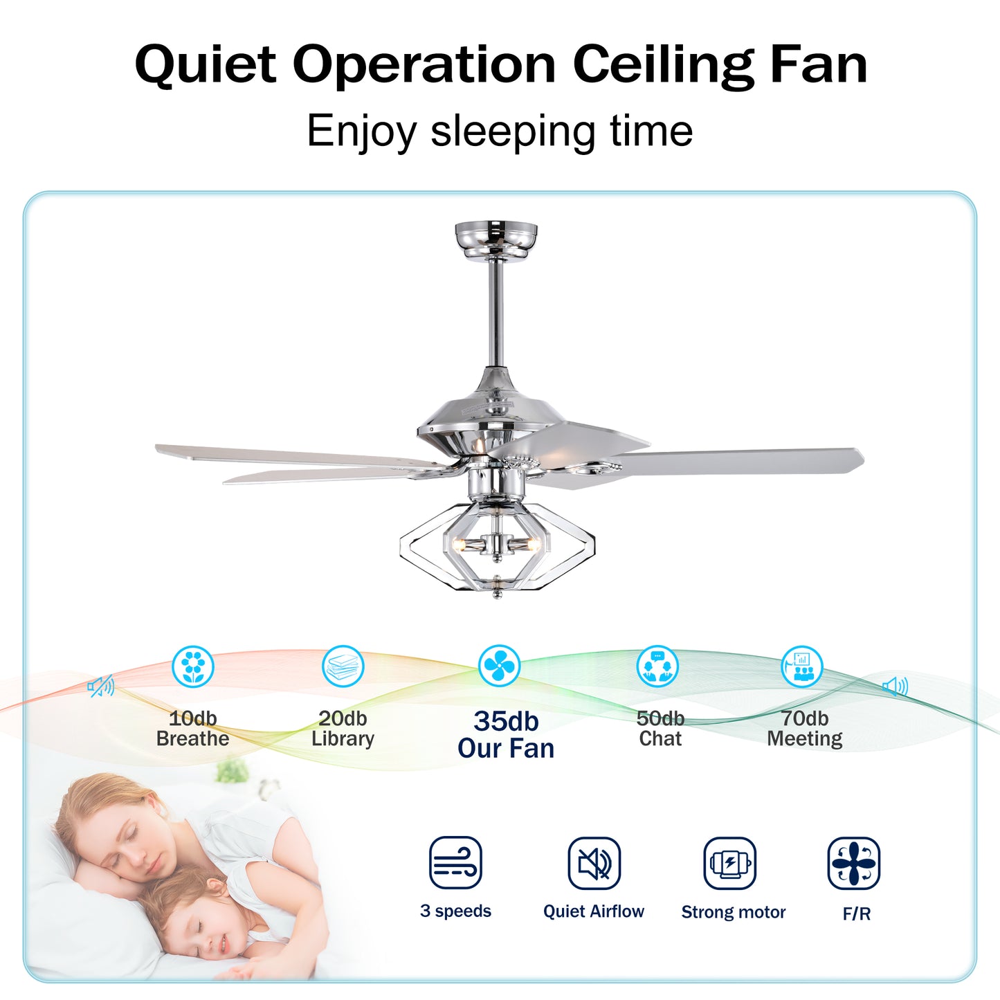 52" Dual Wood 5-Blade Crystal Ceiling Fan with Remote