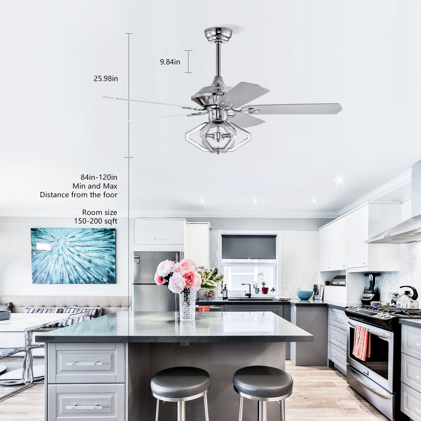 52" Dual Wood 5-Blade Crystal Ceiling Fan with Remote