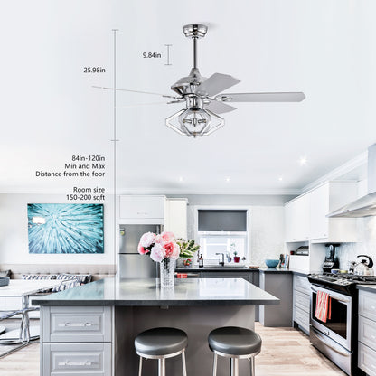52" Dual Wood 5-Blade Crystal Ceiling Fan with Remote