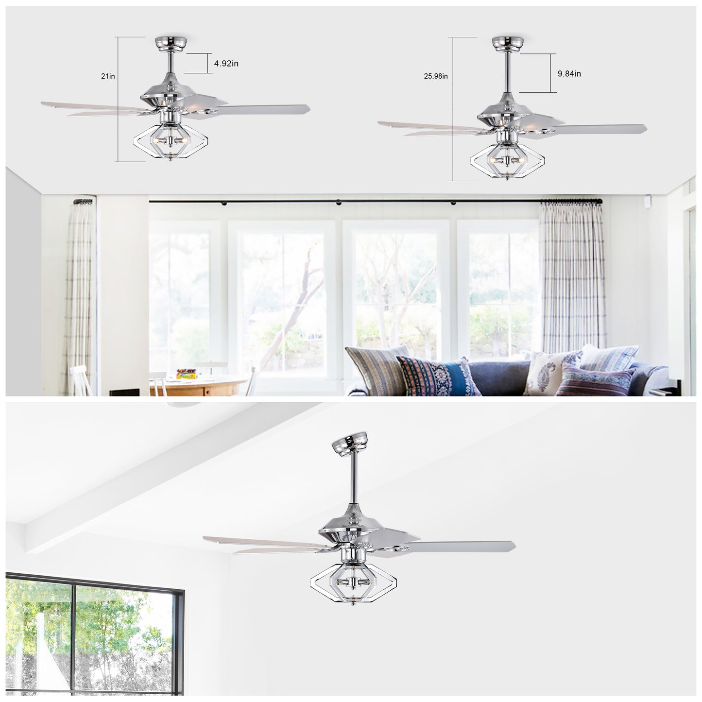 52" Dual Wood 5-Blade Crystal Ceiling Fan with Remote