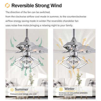 52" Dual Wood 5-Blade Crystal Ceiling Fan with Remote