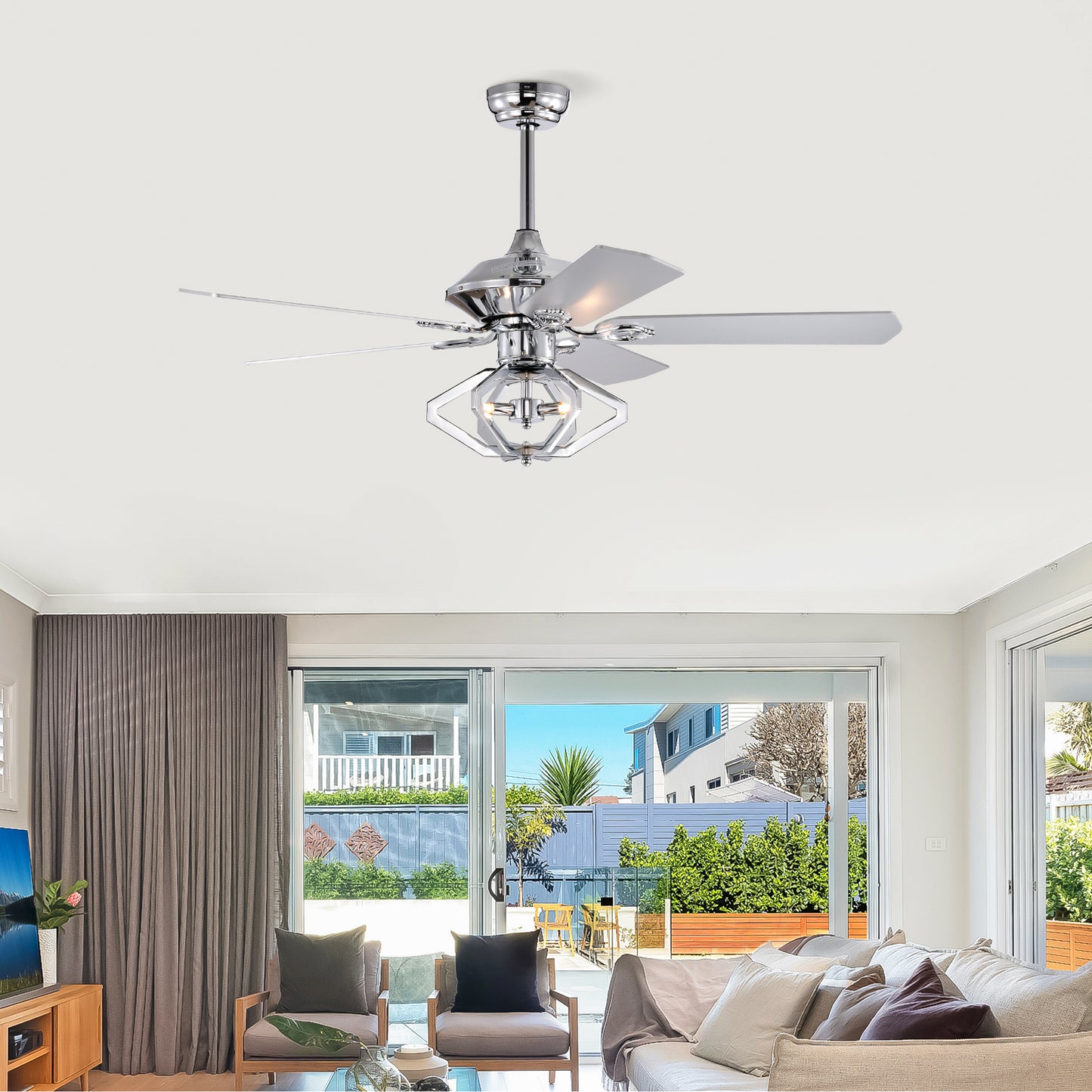 52" Dual Wood 5-Blade Crystal Ceiling Fan with Remote