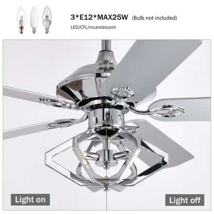 52" Dual Wood 5-Blade Crystal Ceiling Fan with Remote