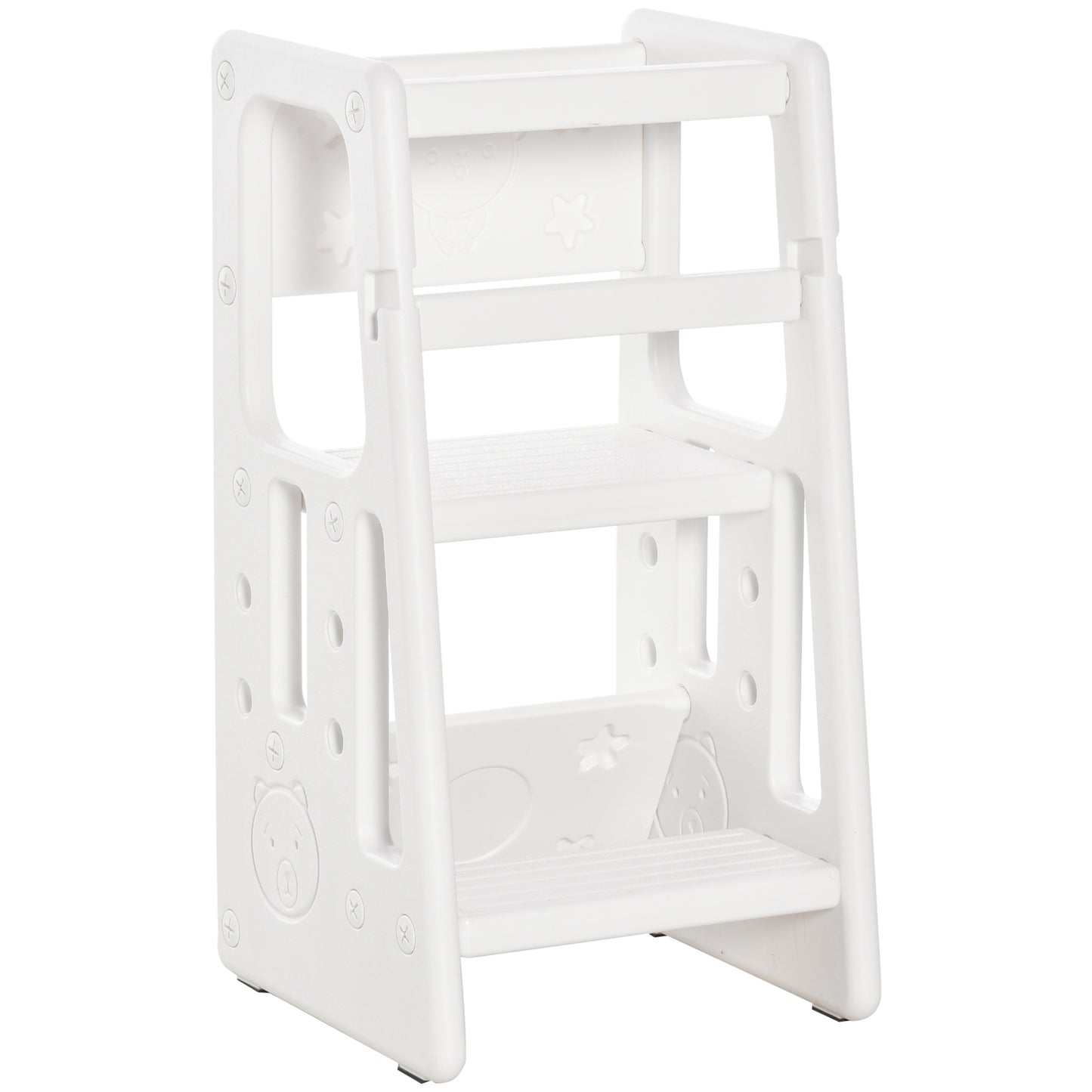 Toddler Tower with Adjustable Height, Toddler Kitchen Stool Helper with Anti-slip Mat, Step Stool for Kitchen, Bathroom, White
