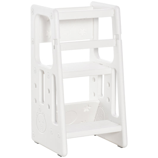 Toddler Tower with Adjustable Height, Toddler Kitchen Stool Helper with Anti-slip Mat, Step Stool for Kitchen, Bathroom, White